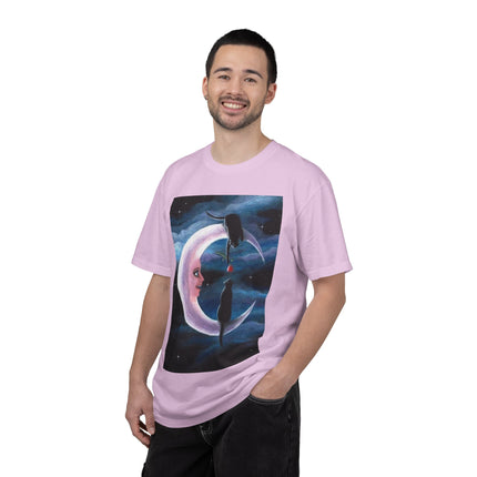 Moonlight Cats Graphic T‑Shirt — Romantic Crescent Moon Art Tee