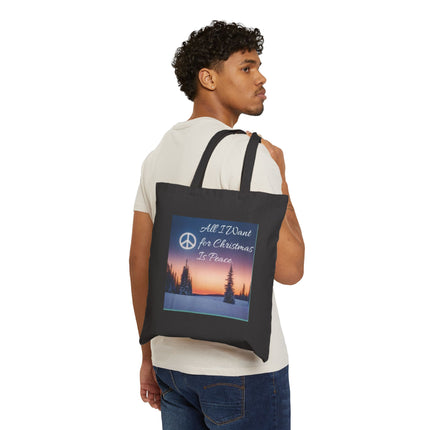 Tote Bag — "All I Want for Christmas Is Peace" Holiday Peace Canvas Tote