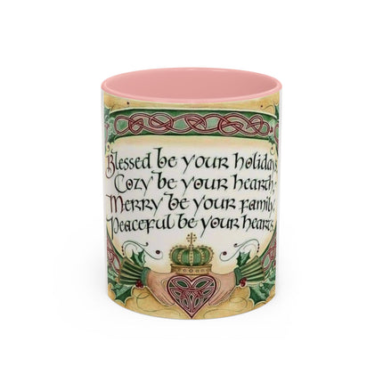 Blessed Holiday Accent Mug – 11oz Ceramic Gift with Heart & Crown Design
