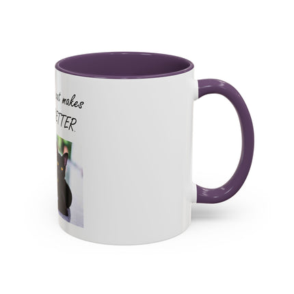 Cat Lover Accent Coffee Mug — "In my world, a cat makes everything BETTER" (11/15oz)