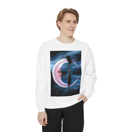 Moonlit Cats Sweatshirt —Whimsical Crescent Moon & Black Cat Graphic