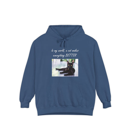 Relaxed Black Cat Hoodie — "In my world, a cat makes everything BETTER"