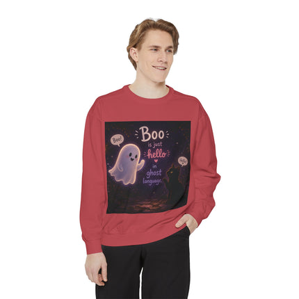 Halloween Ghost Sweatshirt – “Boo is just hello in ghost language” Cozy Pullover