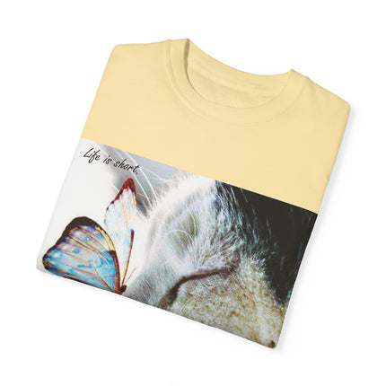 Inspirational Cat & Butterfly T-Shirt | Life is Short Quote