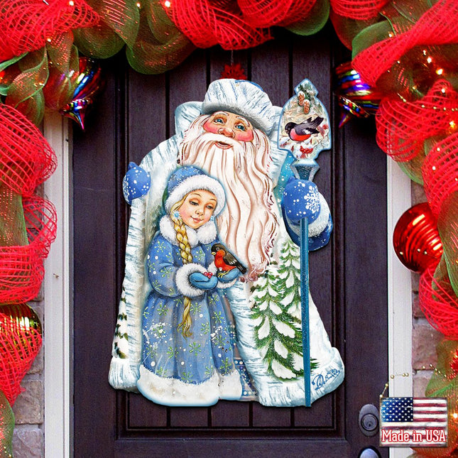Santa With the Girl Christmas Door Decor by G. DeBrekht - Christmas Santa Snowman Decor - 8111410H-0