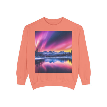 Aurora Lake Crewneck Sweatshirt — Colorful Northern Lights Landscape