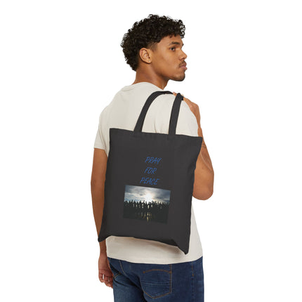 Tote Bag — "Pray for Peace" Canvas Tote with Sunset Silhouette