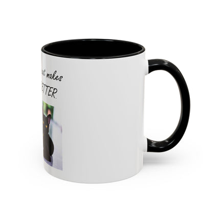 Cat Lover Accent Coffee Mug — "In my world, a cat makes everything BETTER" (11/15oz)