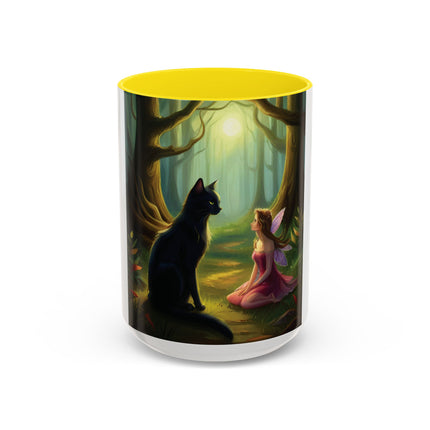 Mystical Fairy & Cat Mug – Enchanted Forest Design, 15oz Accent