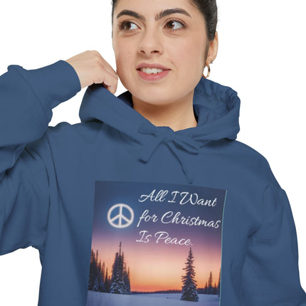 Peaceful Christmas Hoodie – "All I Want for Christmas is Peace" Winter Tree Graphic
