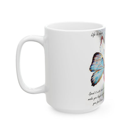 Inspirational Cat & Butterfly Ceramic Mug - 15oz