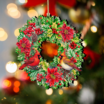 Holiday Cardinal Garland Wreath Wooden Ornaments by G. Debrekht Christmas Decor - 8611070-1