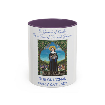 Cat Lover’s Accent Mug – Saint Gertrude of Nivelles, 11oz
