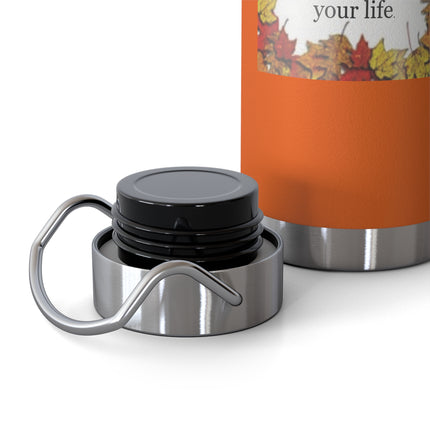 Autumn Equinox Insulated Bottle — 22oz Copper Vacuum Bottle with Fall Leaves Blessing