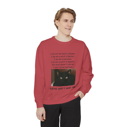 Unisex Sweatshirt – Thoughtful Black Cat Design – Garment-Dyed