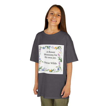 Kids T‑Shirt — "A flower blossoms for its own joy" Oscar Wilde Floral Quote