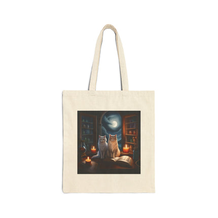 Mystic Night Cats Canvas Tote — Witchy Moonlit Library Cat Tote Bag