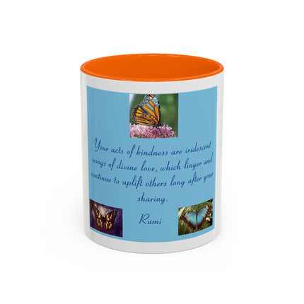 Butterfly Kindness Accent Coffee Mug — Rumi Inspirational Quote (11/15 oz)