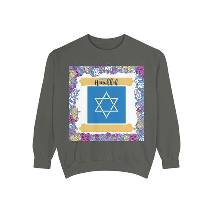 Hanukkah Unisex Garment-Dyed Sweatshirt - Festive Jewish Holiday Apparel