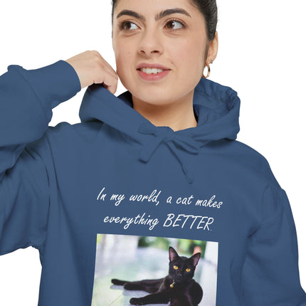 Relaxed Black Cat Hoodie — "In my world, a cat makes everything BETTER"