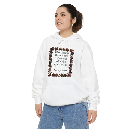 Chocolate Quote Hoodie — "Chocolate is the answer" Cozy Graphic Sweatshirt