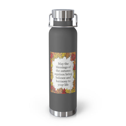 Autumn Equinox Insulated Bottle — 22oz Copper Vacuum Bottle with Fall Leaves Blessing