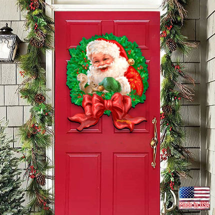 Santa Bow Holiday Door Wreath by D. Gelsinger - Christmas Santa Snowman Decor - 8461014H-1309-2