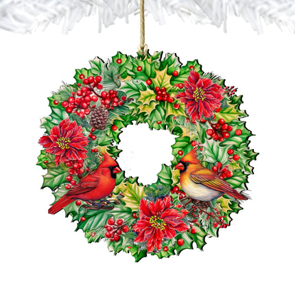 Holiday Cardinal Garland Wreath Wooden Ornaments by G. Debrekht Christmas Decor - 8611070-3