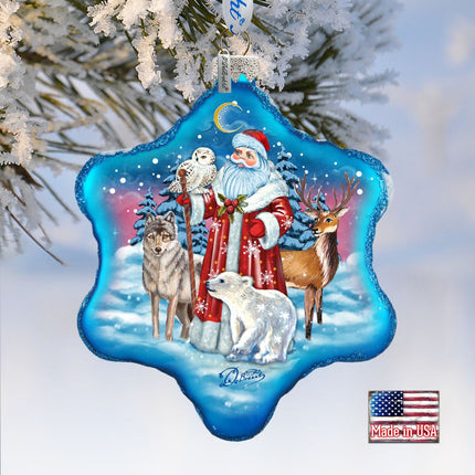 Santa Polar Story Snowflake Glass Ornament by G. DeBrekht - Christmas Santa Snowman Decor - 754-011-1