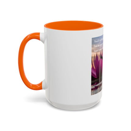 Inspirational Lotus Sunrise Coffee Mug — "knock on the door to my soul"