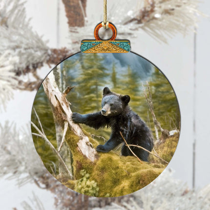 Playful Black Bear Cub Wooden Ornaments by G.Debrekht - Wildlife Holiday Decor - 870071-2