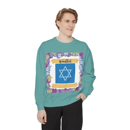 Hanukkah Unisex Garment-Dyed Sweatshirt - Festive Jewish Holiday Apparel