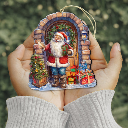 Santa's Surprise Visit Holiday Wooden Ornaments by G. Debrekht Christmas Santa Snowman Decor - 8611045-4