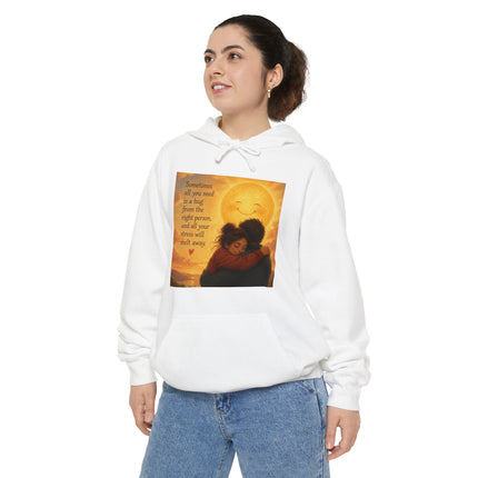 Sunlit Embrace Hoodie – "All You Need Is a Hug" Cozy Inspirational Sweatshirt