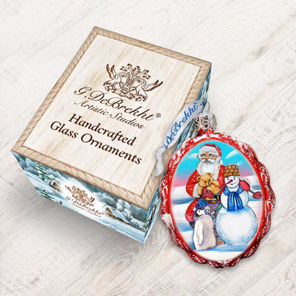 Gift Giving with Snowman Santa Mercury Glass Ornament by G. DeBrekht - Christmas Santa Snowman Decor - 773013-2-2