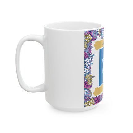Happy Hanukkah Mug – 15oz Ceramic Cup with Blue Star of David