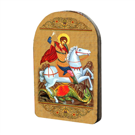 Saint George Wooden Gold Plated Religious Orthodox Sacred Icon - Inspirational Icon Decor - 86013-4