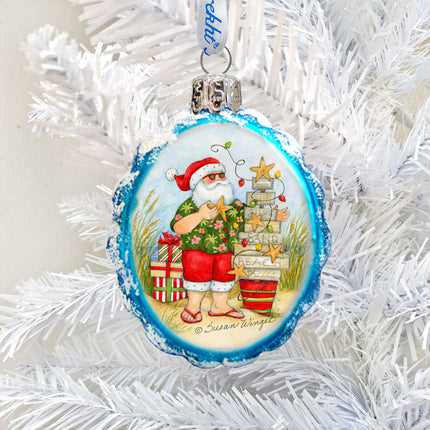Christmas at the Beach Mercury Glass Ornaments Set of 3 by Susan Winget - Santa and Snowman Decor-4