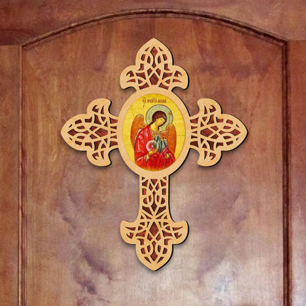 Archangel Michael Pointy Wooden Cross by Museum Icons - Inspirational Icon Decor - 88327-1