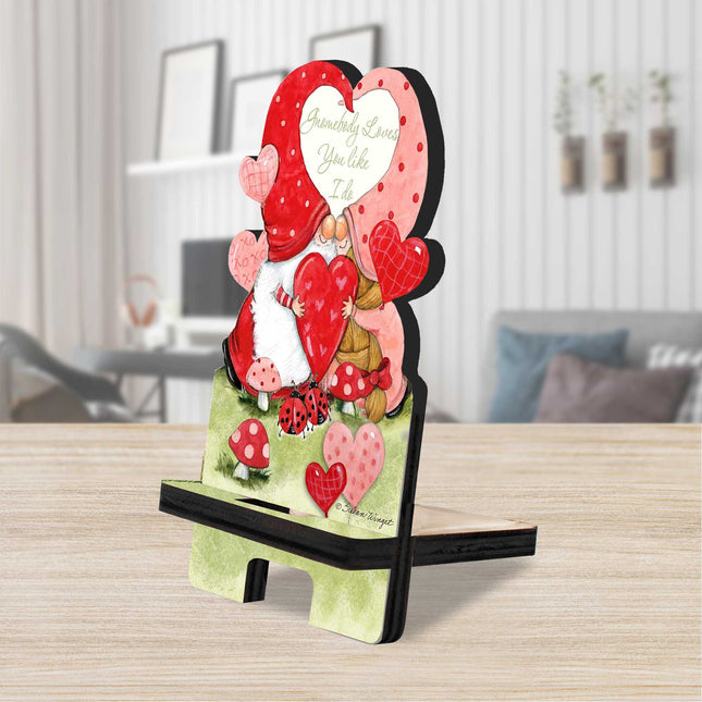 Gnome Buddy Love Cell Phone Stand Family Decor Wood Mobile Tablet Holder Charging Station Organizer by Susan Winget - 892034-SW-0