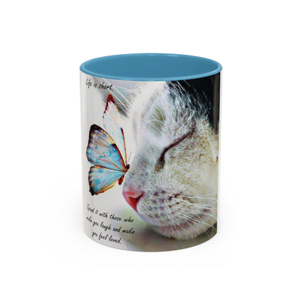 Inspirational Cat & Butterfly Accent Ceramic Mug - 11 oz