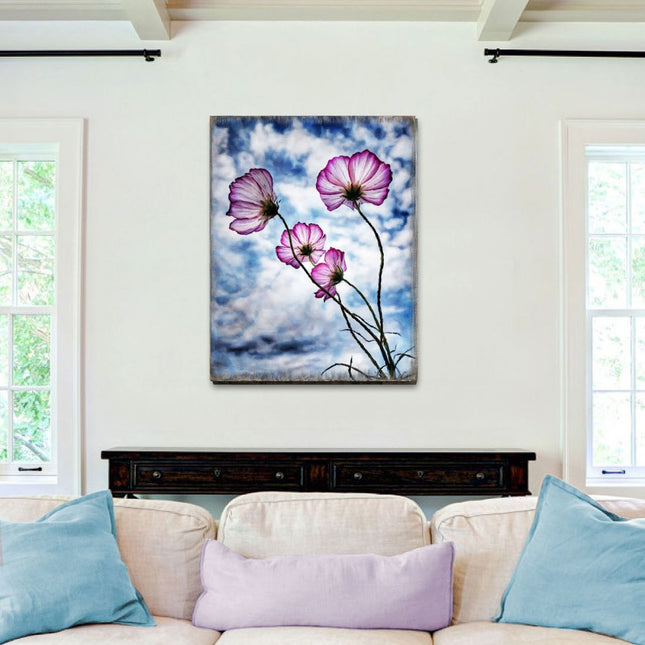 Flowers and Sky Art Wooden Wall Art by Nature Wonders - Nature Wildlife Decor  - 95393B-0