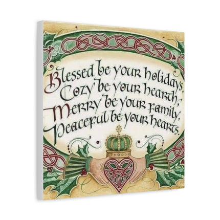 Christmas Blessing Canvas Wall Art – "Blessed be your holidays" Stretched Matte Print