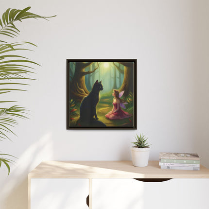 Fairy and Black Cat Forest Canvas – Framed Matte Wall Art