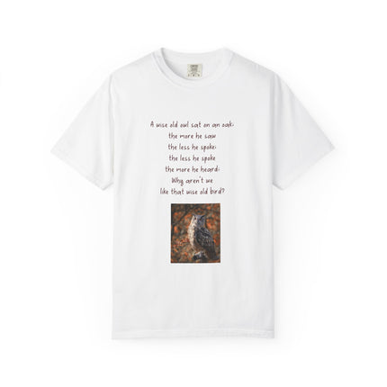 Poem & Owl Graphic T‑Shirt — 'A wise old owl...' Nature Poetry Tee