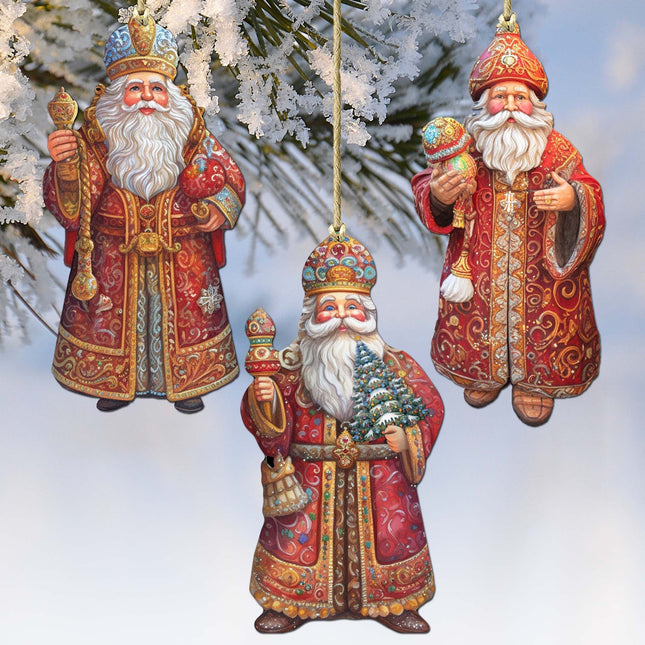 Santa Decorative Wooden Ornaments Set of 3 by G. Debrekht - Christmas Decor - 8091032-S3-0