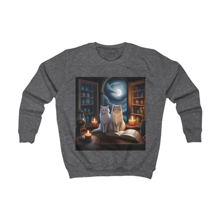 Kids Sweatshirt - Magical Moonlit Cats at Witchy Library Graphic