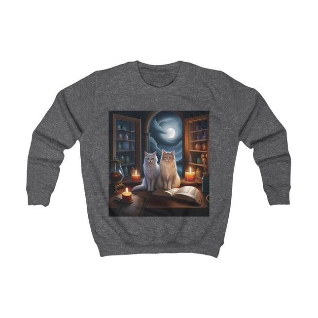 Kids Sweatshirt - Magical Moonlit Cats at Witchy Library Graphic