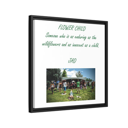 Flower Child Matte Canvas Print — "Flower Child" Quote with Festival Photo (Framed)