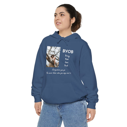 Bring Your Own Book Hoodie — 'B.Y.O.B. Bring Your Own Book. Everywhere you go.' Reader Hoodie